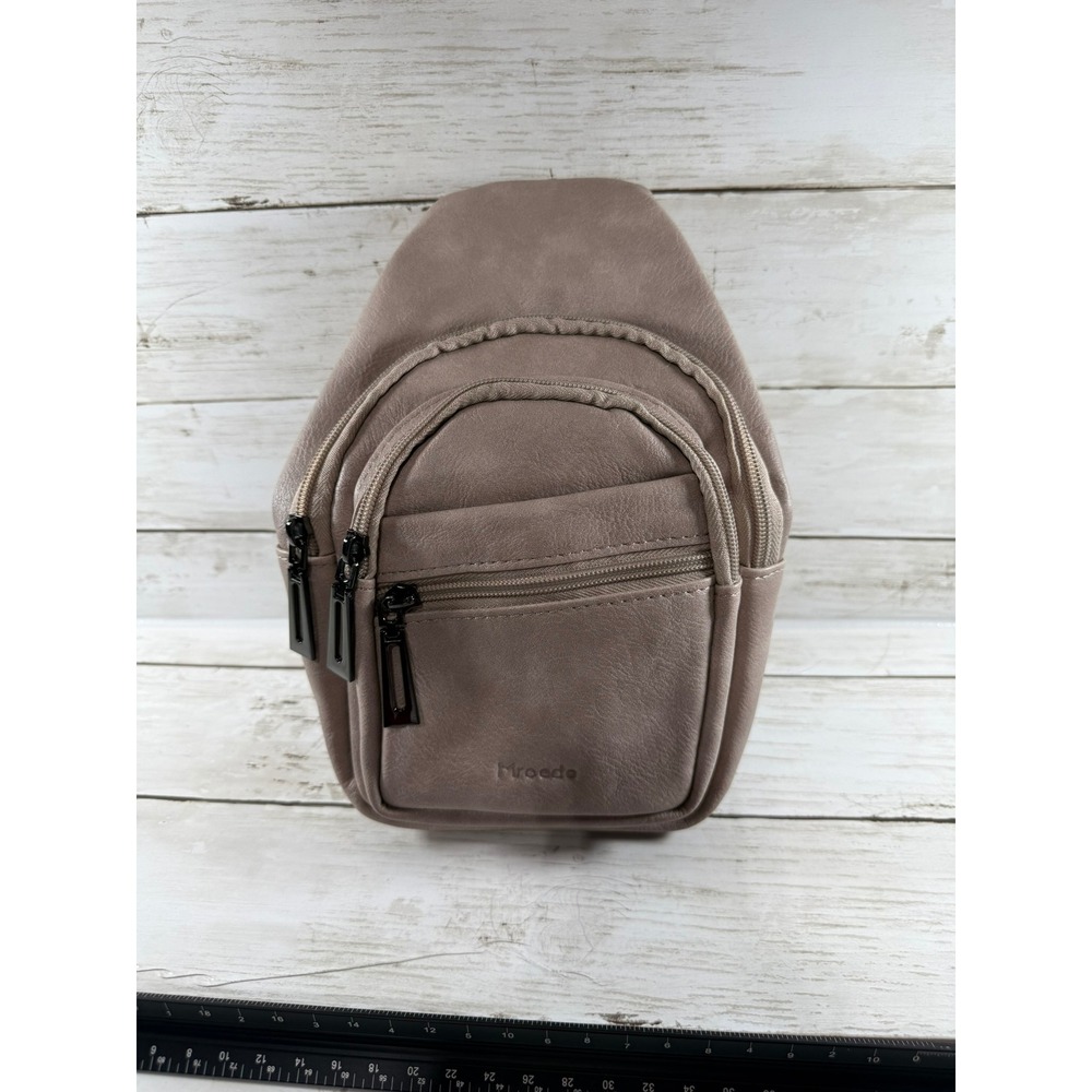 Mroede Taupe Vegan Leather Sling Bag Crossbody Backpack Geometric‎ Strap NEW